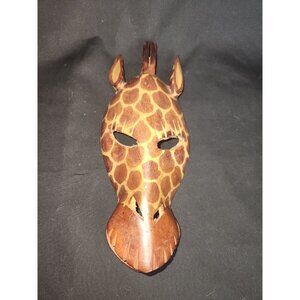 Hand Carved Wooden Giraffe Mask Safari Style Wall Art Home Decor